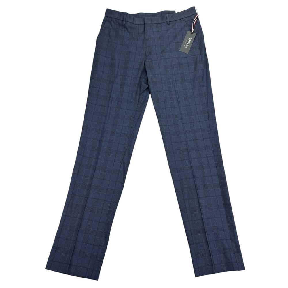 Tommy Hilfiger Mens TH Flex Tate Modern Fit Stretch Plaid Dress Pants Blue 34x34